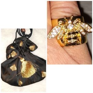 Black and Gold Bee Embellished Bag with Bee Ring Set Gift Bee Keeper Casual Fun